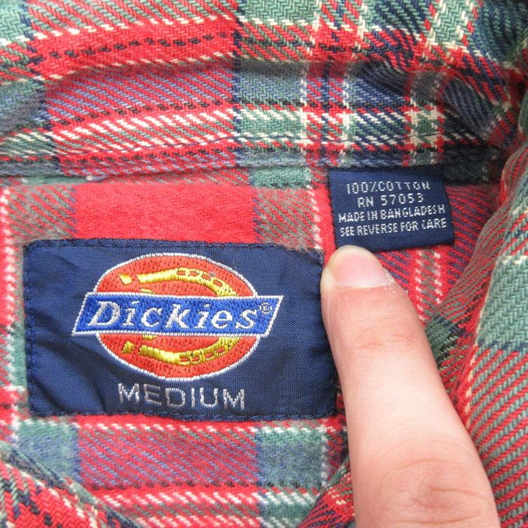 Dickies(ディッキーズ)のL★古着 ディッキーズ Dickies 長袖 ヘビー フランネル シャツ メンズ 90年代 90s コットン 赤他 レッド チェック 23dec06 中古 トップス メンズのトップス(シャツ)の商品写真