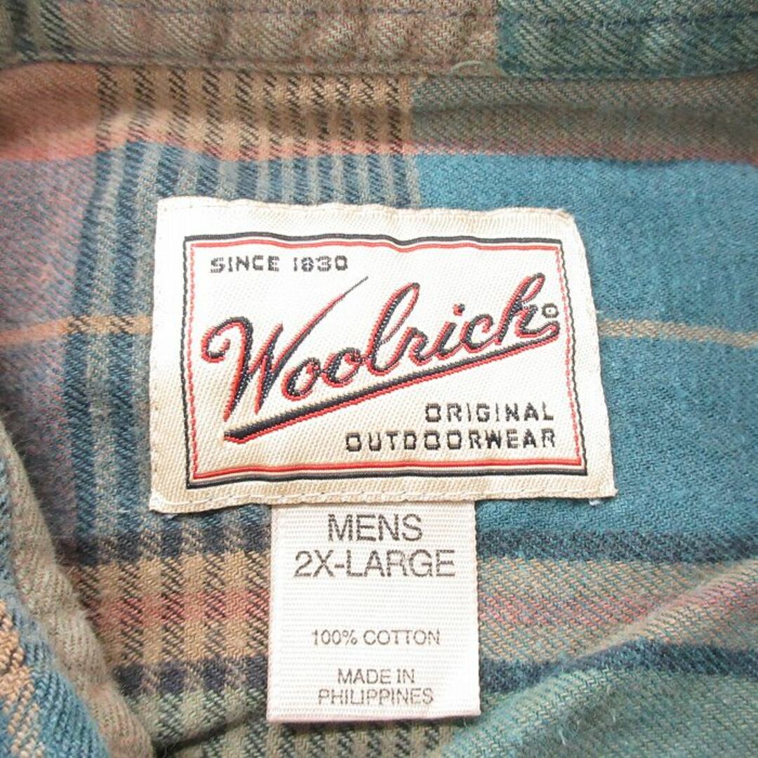 WOOLRICH(ウールリッチ)のXL★古着 ウールリッチ WOOLRICH 長袖 フランネル シャツ メンズ 00年代 00s 大きいサイズ コットン ボタンダウン 青緑他 チェック 23dec08 中古 トップス メンズのトップス(シャツ)の商品写真