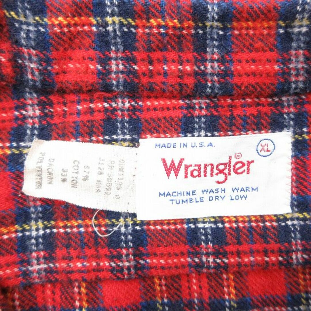 Wrangler(ラングラー)のXL★古着 ラングラー Wrangler 長袖 ヘビー フランネル シャツ メンズ 80年代 80s 大きいサイズ USA製 赤他 レッド チェック 23dec08 中古 トップス メンズのトップス(シャツ)の商品写真