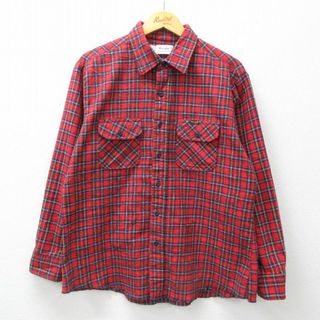 ラングラー(Wrangler)のXL★古着 ラングラー Wrangler 長袖 ヘビー フランネル シャツ メンズ 80年代 80s 大きいサイズ USA製 赤他 レッド チェック 23dec08 中古 トップス(シャツ)