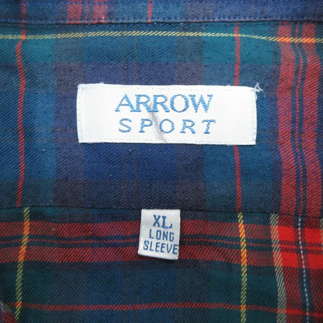 ARROW(アロー)のXL★古着 アロー 長袖 シャツ メンズ 大きいサイズ ボタンダウン 紺他 ネイビー チェック 23dec02 中古 トップス メンズのトップス(シャツ)の商品写真