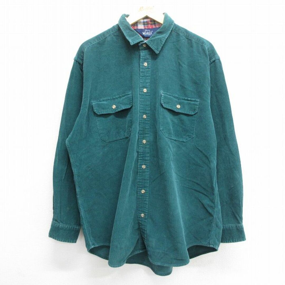 WOOLRICH(ウールリッチ)のXL★古着 ウールリッチ WOOLRICH 長袖 シャツ メンズ 90年代 90s コーデュロイ 大きいサイズ 緑 グリーン 23dec02 中古 トップス メンズのトップス(シャツ)の商品写真