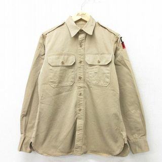 M★古着 長袖 ビンテージ ミリタリー シャツ メンズ 50年代 50s マチ付き ベージュ カーキ 23dec05 中古 トップス(シャツ)