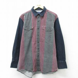 ラングラー(Wrangler)のXL★古着 ラングラー Wrangler 長袖 ウエスタン シャツ メンズ 90年代 90s マルチカラー ヒジ当て コットン USA製 エンジ他 23dec05 中古 トップス(シャツ)