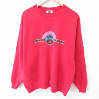 リー(Lee)のXL★古着 リー Lee 長袖 スウェット メンズ 90年代 90s リゾートカジノ フォックスウッズ 木 クルーネック USA製 赤 レッド 23dec01 中古 スエット トレーナー トップス(パーカー)