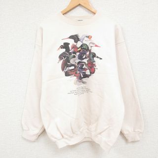 ヘインズ(Hanes)のL★古着 ヘインズ Hanes 長袖 スウェット メンズ 90年代 90s 鳥 クルーネック 白 ホワイト 【spe】 23dec01 中古 スエット トレーナー トップス(パーカー)