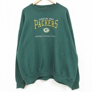 リー(Lee)のM★古着 リー Lee 長袖 スウェット メンズ 90年代 90s NFL グリーンベイパッカーズ 刺繍 クルーネック USA製 緑 グリーン アメフト スーパーボウル 【spe】 23dec04 中古 スエット トレーナー トップス(パーカー)