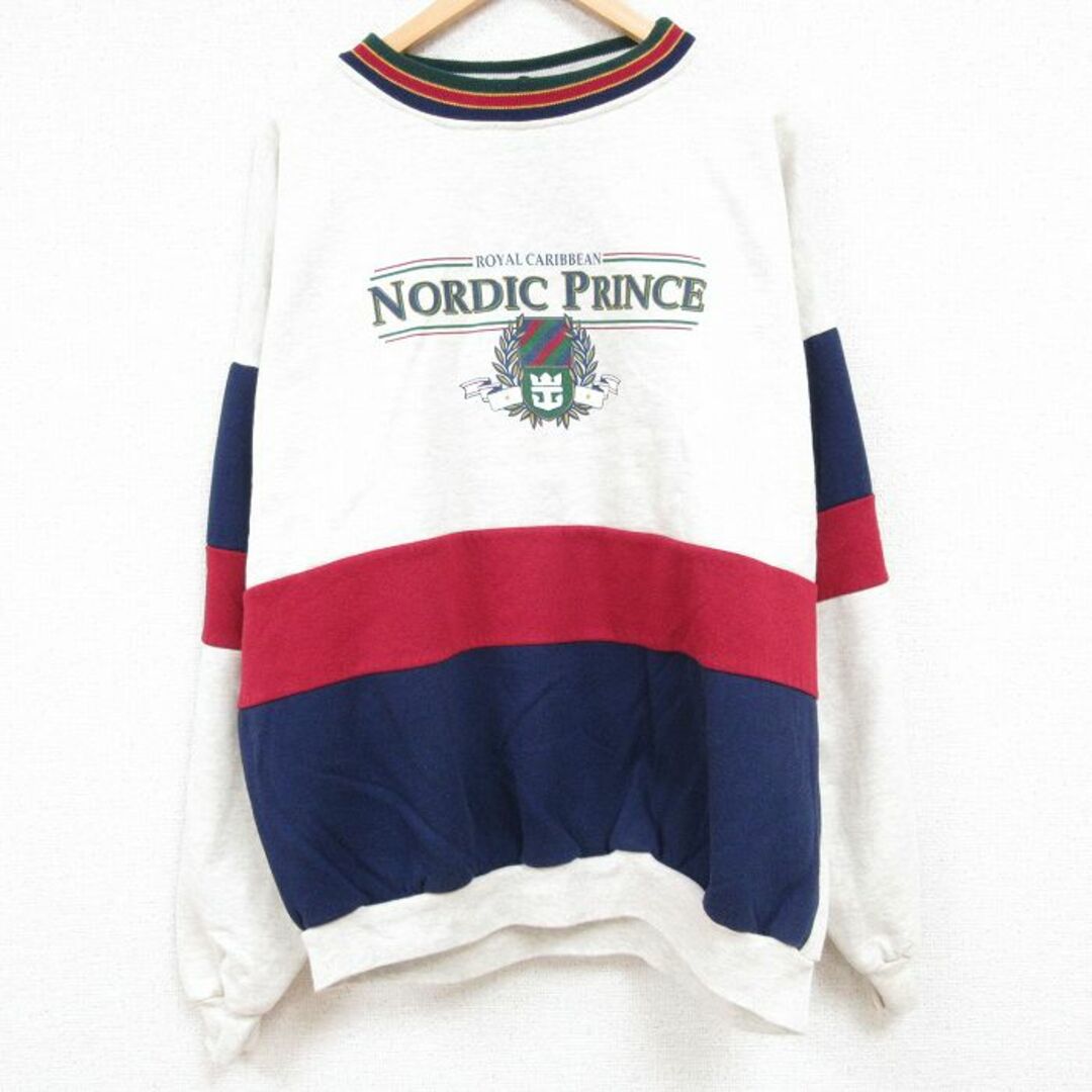 XL★古着 長袖 スウェット メンズ 90年代 90s NORDIC PRINCE マルチカラー 大きいサイズ クルーネック 薄グレー他 霜降り 23dec04 中古 スエット トレーナー トップス メンズのトップス(パーカー)の商品写真