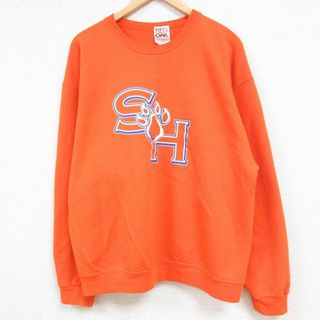 L★古着 長袖 スウェット メンズ 00年代 00s SH クルーネック オレンジ 23dec06 中古 スエット トレーナー トップス(パーカー)