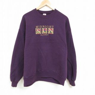 XL★古着 ジャージーズ 長袖 スウェット メンズ 90年代 90s アラスカ 白夜 ホワイト 刺繍 大きいサイズ クルーネック USA製 紫 パープル 23dec05 中古 スエット トレーナー トップス(パーカー)