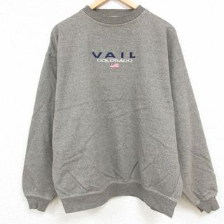 XL★古着 長袖 トップス メンズ 00年代 00s VAIL コロラド 刺繍 クルーネック こげ茶 ブラウン 霜降り 23dec06 中古 スエット トレーナー(その他)