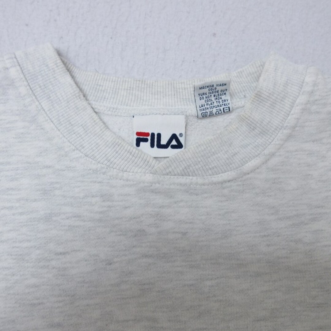 FILA(フィラ)のXL★古着 フィラ FILA 長袖 ブランド スウェット メンズ 90年代 90s ワンポイントロゴ 大きいサイズ クルーネック USA製 薄グレー 霜降り 23dec08 中古 スエット トレーナー トップス メンズのトップス(パーカー)の商品写真