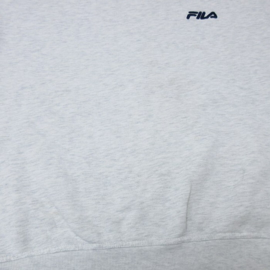 FILA(フィラ)のXL★古着 フィラ FILA 長袖 ブランド スウェット メンズ 90年代 90s ワンポイントロゴ 大きいサイズ クルーネック USA製 薄グレー 霜降り 23dec08 中古 スエット トレーナー トップス メンズのトップス(パーカー)の商品写真