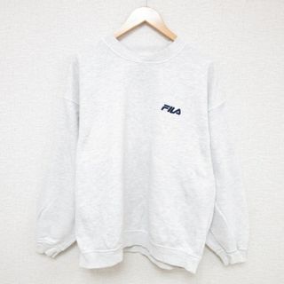 フィラ(FILA)のXL★古着 フィラ FILA 長袖 ブランド スウェット メンズ 90年代 90s ワンポイントロゴ 大きいサイズ クルーネック USA製 薄グレー 霜降り 23dec08 中古 スエット トレーナー トップス(パーカー)