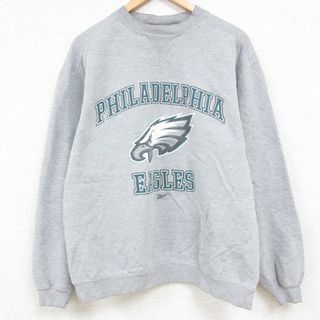 フィラ(FILA)のL★古着 リーボック REEBOK 長袖 スウェット メンズ 00年代 00s NFL フィラデルフィアイーグルス クルーネック グレー 霜降り アメフト スーパーボウル 23dec09 中古 スエット トレーナー トップス(パーカー)