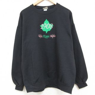 リー(Lee)のXL★古着 リー Lee 長袖 スウェット メンズ 00年代 00s アルファカッパアルファ 刺繍 クルーネック 黒 ブラック 23dec09 中古 スエット トレーナー トップス(パーカー)