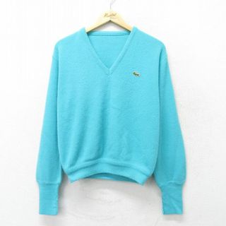 ラコステ(LACOSTE)のL★古着 ラコステ LACOSTE 長袖 ブランド セーター メンズ ワンポイントロゴ Vネック 水色 23dec05 中古 ニット トップス(ニット/セーター)