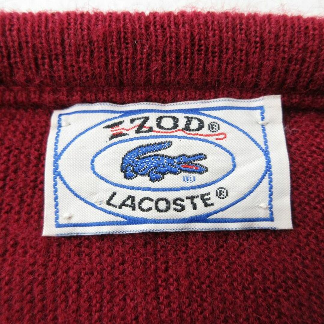 LACOSTE(ラコステ)のL★古着 ラコステ LACOSTE 長袖 ブランド セーター メンズ 90年代 90s ワンポイントロゴ Vネック エンジ 23dec08 中古 ニット トップス メンズのトップス(ニット/セーター)の商品写真