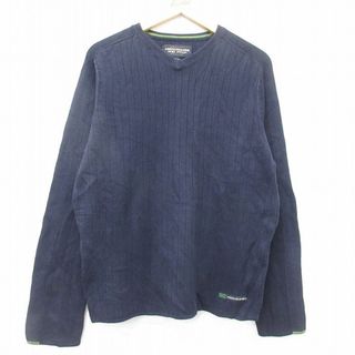 アバクロンビーアンドフィッチ(Abercrombie&Fitch)のM★古着 アバクロンビー Abercrombie&fitch 長袖 セーター メンズ 90年代 90s Vネック 紺系 ネイビー 23dec09 中古 ニット トップス(ニット/セーター)