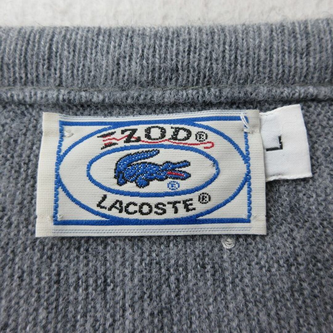 LACOSTE(ラコステ)のL★古着 ラコステ LACOSTE IZOD 長袖 ブランド セーター メンズ 90年代 90s ワンポイントロゴ Vネック グレー 23dec09 中古 ニット トップス メンズのトップス(ニット/セーター)の商品写真