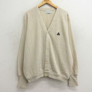 XL★古着 IZOD 長袖 ニット カーディガン メンズ 90年代 90s ワンポイントロゴ 大きいサイズ アクリル USA製 薄ベージュ カーキ 23dec09 中古 トップス(カーディガン)