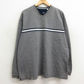 ギャップ(GAP)のXL★古着 ギャップ GAP 長袖 ビンテージ Tシャツ メンズ 00年代 00s 大きいサイズ クルーネック Vネック 濃グレー 霜降り他 23dec08 中古(Tシャツ/カットソー(半袖/袖なし))