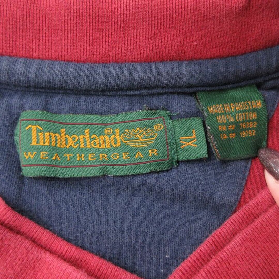 Timberland(ティンバーランド)のXL★古着 ティンバーランド 長袖 ビンテージ Tシャツ メンズ 00年代 00s ワンポイントロゴ コットン Vネック エンジ 23dec08 中古 メンズのトップス(Tシャツ/カットソー(半袖/袖なし))の商品写真