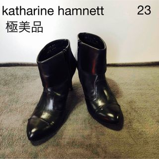 キャサリンハムネット(KATHARINE HAMNETT)の極美品キャサリンハムネット本革　ブラック　ブーツ　ハイヒール(ブーツ)