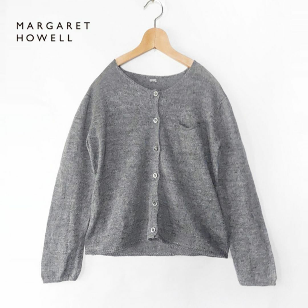 MARGARET HOWELL(マーガレットハウエル)の美品 マーガレットハウエル✨チビ胸ポケット リネンウール ニットカーディガン レディースのトップス(カーディガン)の商品写真