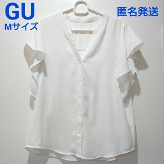ジーユー(GU)のGU Vネックフレアスリーブブラウス Mサイズ ホワイト(シャツ/ブラウス(半袖/袖なし))