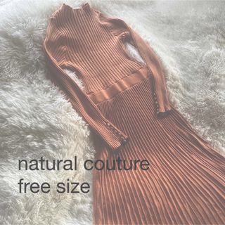 natural couture - natural couture リブニットワンピース　オレンジ　free