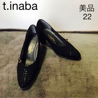 美品t.inabaブラック　スエードパンプス(ハイヒール/パンプス)