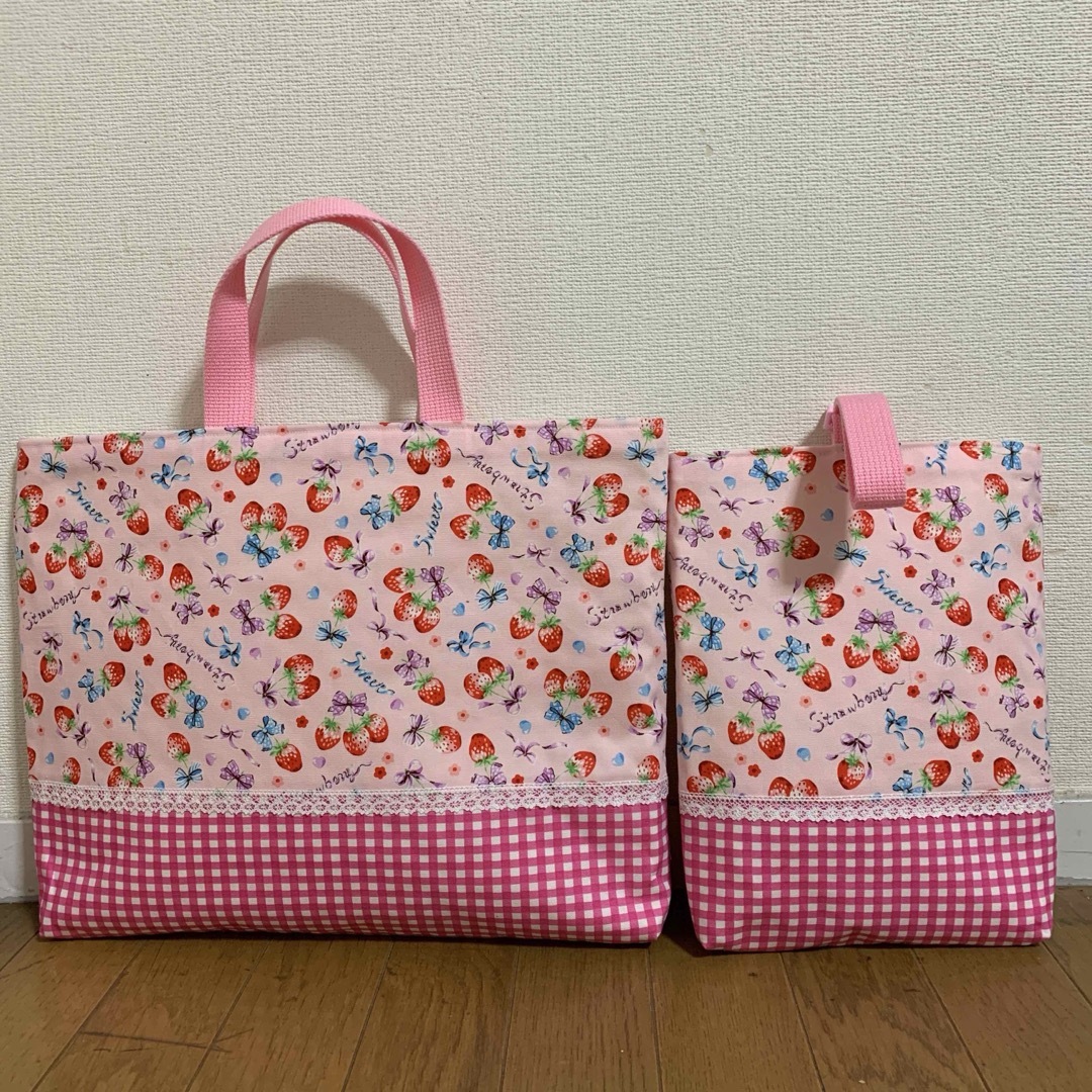 入園入学５点セット　いちご ハンドメイドのキッズ/ベビー(外出用品)の商品写真