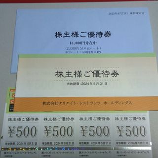 16000円分　クリエイトレストラン　株主優待(レストラン/食事券)