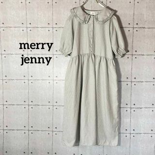 merry jenny - 308 メリージェニー　千鳥柄 フリルえり パフスリーブ ワンピース ふんわり系