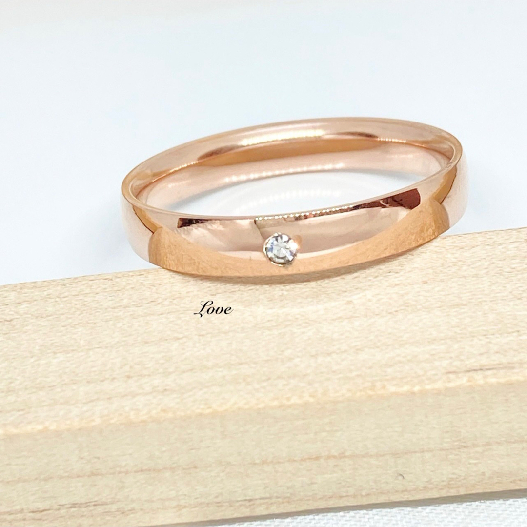 ステンレスリング 丸一粒 メンズ レディース ピンクゴールド シンプル石つき レディースのアクセサリー(リング(指輪))の商品写真