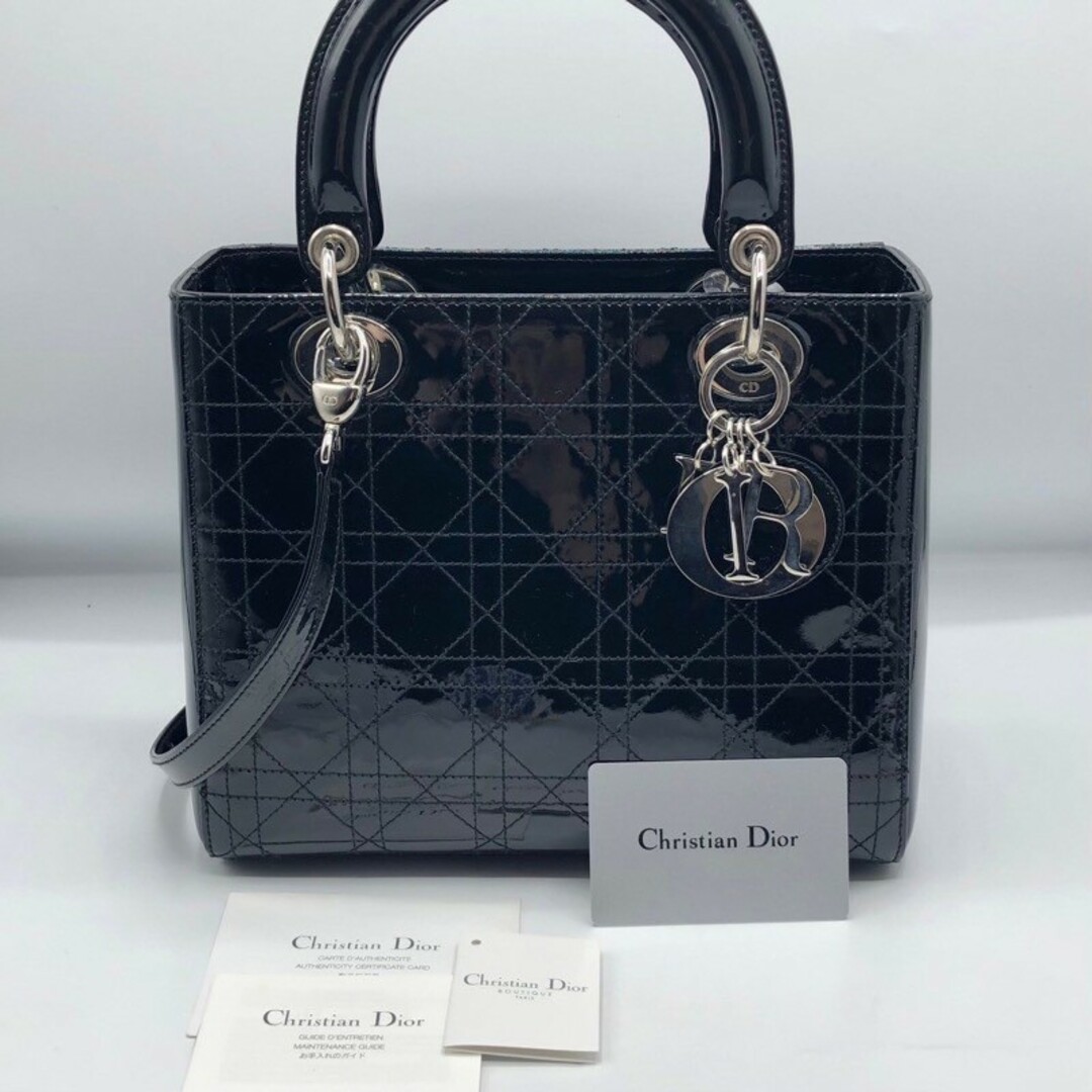 Christian Dior(クリスチャンディオール)の　クリスチャン・ディオール Christian Dior レディディオール　ミディアム ブラック シルバー金具 エナメル レディース ショルダーバッグ レディースのバッグ(ショルダーバッグ)の商品写真