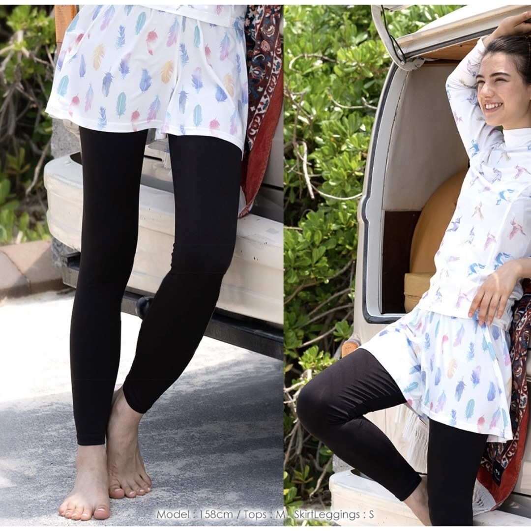 キュロットスカート付ラッシュガード レギンス UPF50+ Mサイズ UVカット レディースの水着/浴衣(水着)の商品写真