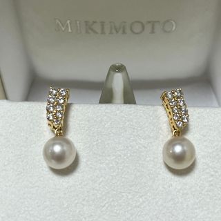 ミキモト(MIKIMOTO)のミキモト　ダイヤ×8.2㎜あこや　イヤリング　付属品付き美品(イヤリング)