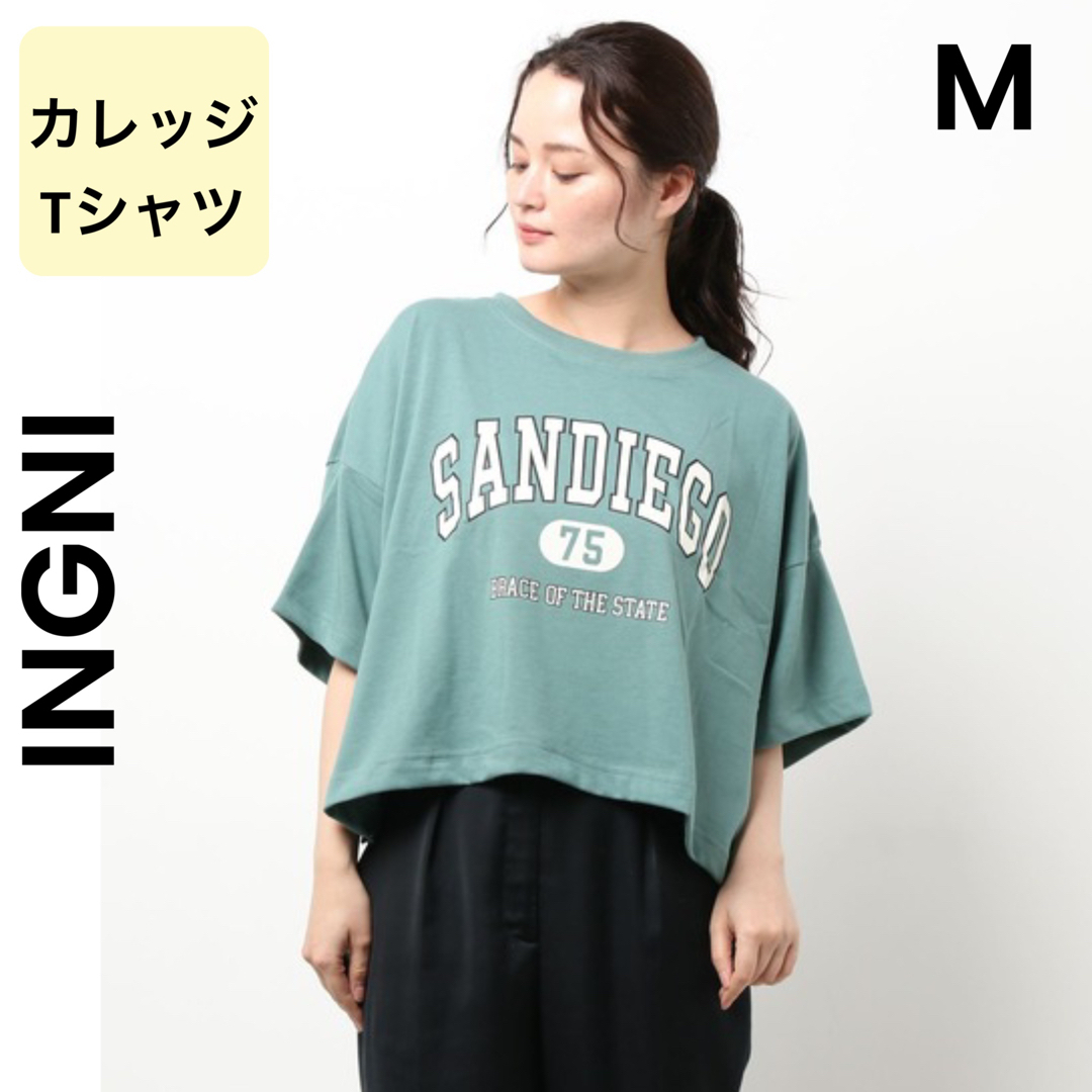 INGNI(イング)の【INGNI】イング M カレッジTシャツ ロゴTシャツ ショート丈 レディースのトップス(Tシャツ(半袖/袖なし))の商品写真