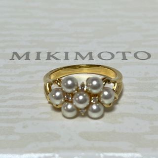 ミキモト(MIKIMOTO)のミキモト　k18 3.7㎜　ベビーパール×ダイヤリング　付属品付き美品(リング(指輪))