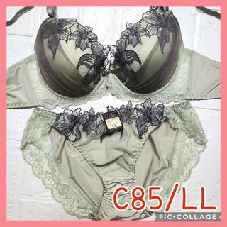 新品未使用 ブラジャーショーツセット C85/LL 10350 グリーン(ブラ&ショーツセット)