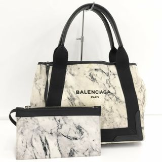 バレンシアガ(Balenciaga)のBALENCIAGA ネイビーカバスS ハンドバッグ キャンバス ホワイト(ハンドバッグ)