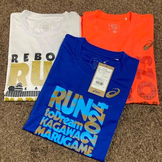 アシックス(asics)の丸亀ハーフ マラソン大会 Tシャツ 半袖 Mサイズ 白 橙 青 3枚セット(ウェア)