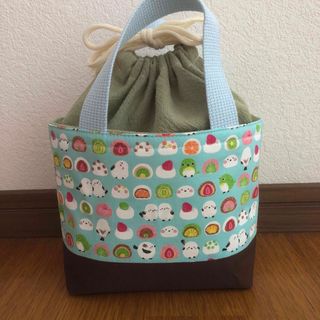 ハンドメイド お弁当袋 保冷保温 ランチトートバック シマエナガ みずいろ(ランチボックス巾着)