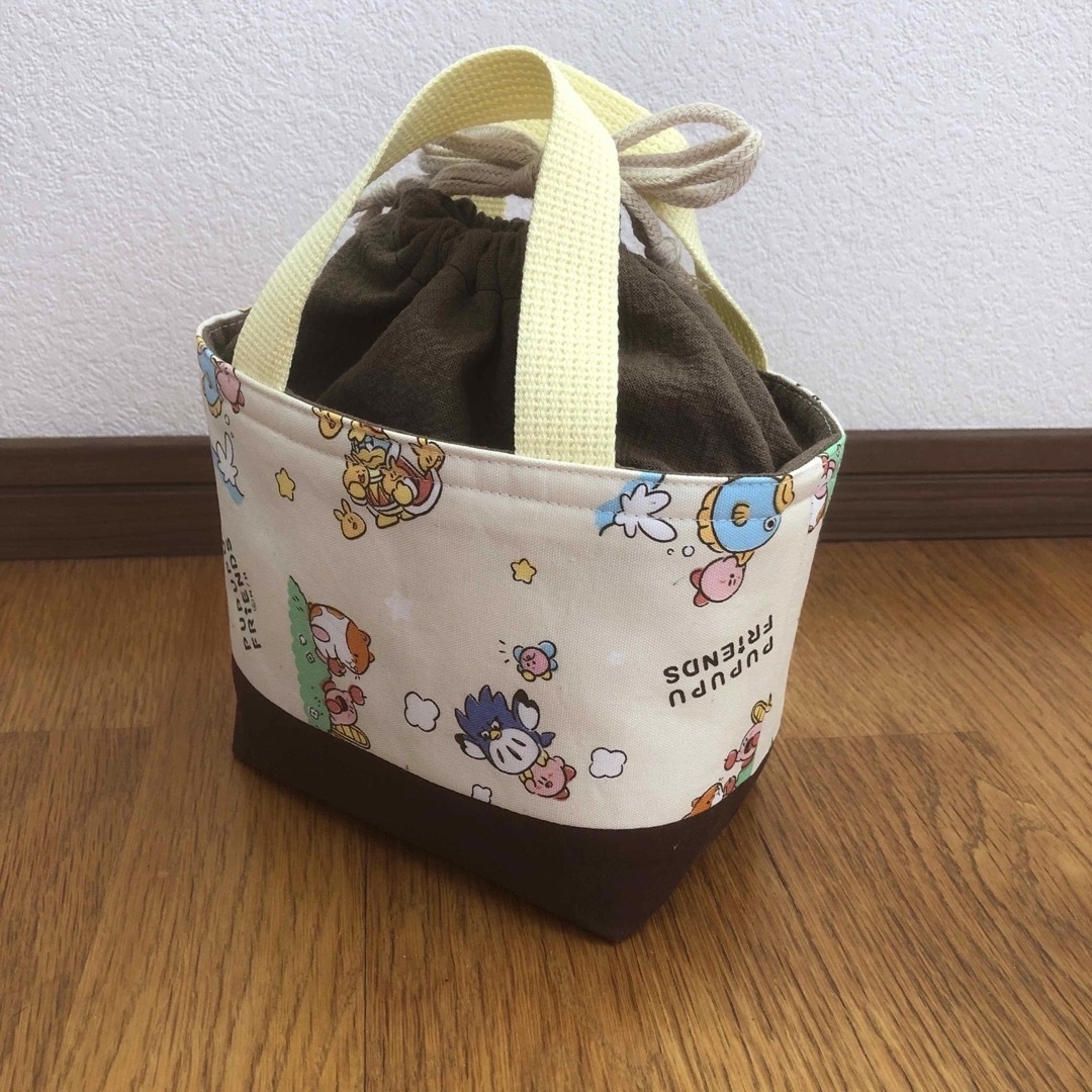 ハンドメイド お弁当袋 保冷保温 ランチトートバック㉗ クリーム色 ×ブラウン キッズ/ベビー/マタニティのこども用バッグ(ランチボックス巾着)の商品写真