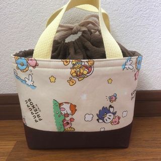 ハンドメイド お弁当袋 保冷保温 ランチトートバック㉗ クリーム色 ×ブラウン(ランチボックス巾着)