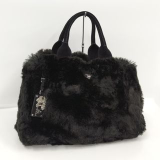 プラダ(PRADA)のPRADA ハンドバッグ カナパ ロゴ フェイクファー ブラック BN1918(ハンドバッグ)