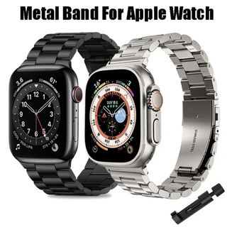 Apple Watch バンド シルバー メンズ ステンレス 38/40/41(金属ベルト)