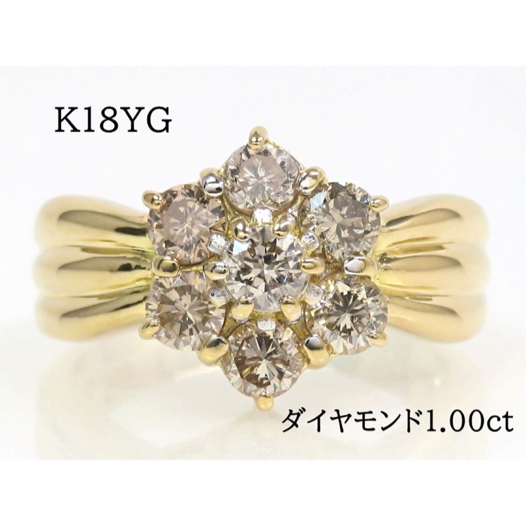 K18 ダイヤモンド1.00ct リング イエローゴールド #10 フラワー レディースのアクセサリー(リング(指輪))の商品写真